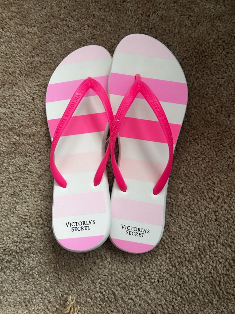 Victoria's Secret Hot Pink & Light Pink Striped Flip Flops